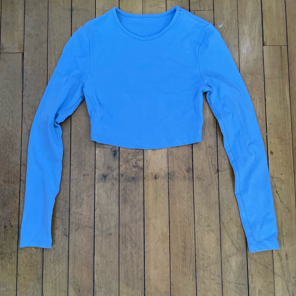 SHEIN Blue Fitted Long Sleeve Crop Top